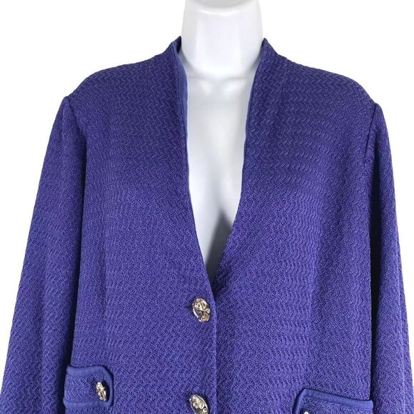 Misook Jacket Womens 0X Blue Purple Knit Acrylic Blend Silver Buttons‎ CJ-1673 - Picture 3 of 8